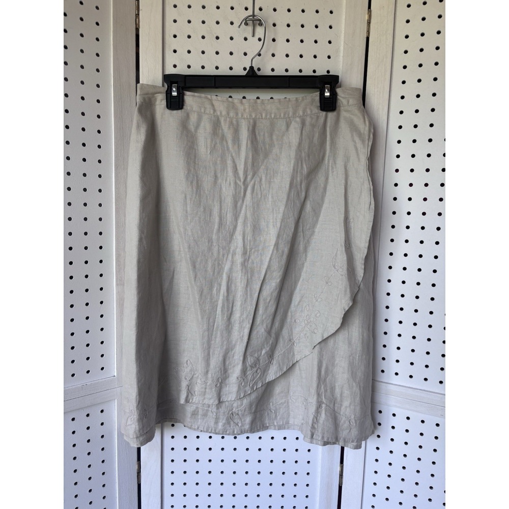 Calvin Klein Women's 8 Wrap Skirt Linen Embroidered Beige *Flaw